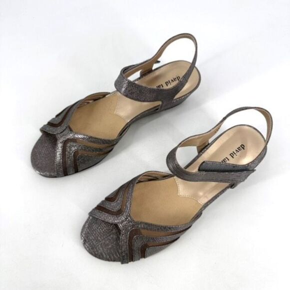 NWOB David Tate Admire Women's Peep Toe Dressy Wedge Sandals Pewter Size 11 - Picture 3 of 9